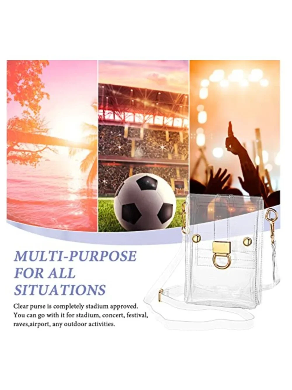 2 Pack Clear Crossbody Bag Stadium Approved PVC Transparent Purse Women
